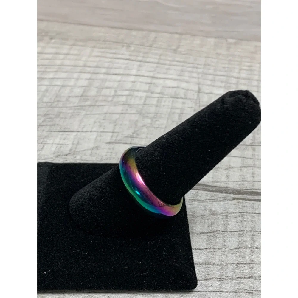 Rainbow Iridescent Band Ring Size 10.25 Multi Color High Polish Dome Ring 3286